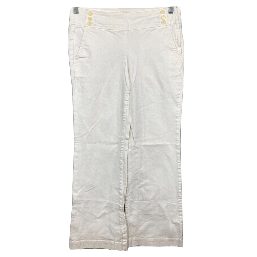 Talbots Jeans Womens Sz 8‎ White Side Zip Wide Leg Sailor Signature Pockets